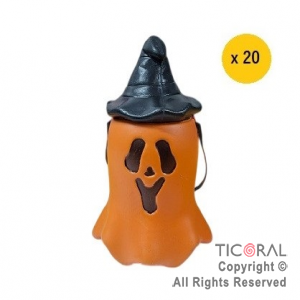 CARAMELERA FANTASMA CON TAPA NARANJA HALLOWEEN X 20 UNIDADES